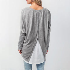 Plus Size  O Neck Loose Street Wear Long Sleeve Blouse Mssza