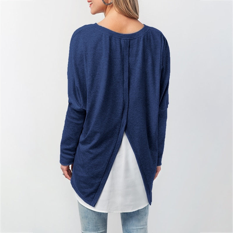 Plus Size  O Neck Loose Street Wear Long Sleeve Blouse Mssza