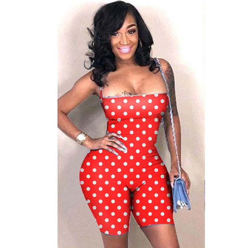Plus Size Polka Dot Print Backless Lace Up Short Jumpsuit Mssza