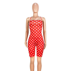 Plus Size Polka Dot Print Backless Lace Up Short Jumpsuit Mssza