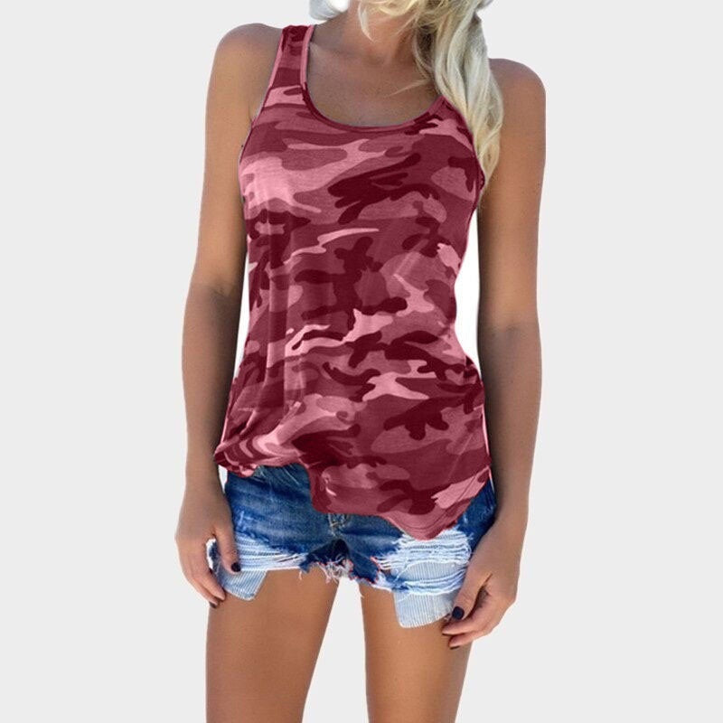 Plus Size Sleeveless Printed O-Neck Beach T-shirt Mssza