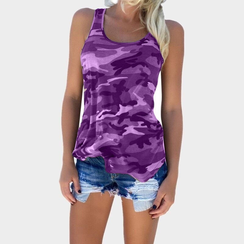 Plus Size Sleeveless Printed O-Neck Beach T-shirt Mssza