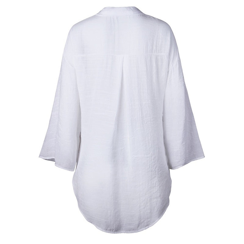 Plus Size V Neck Button Casual Long Sleeve Solid Shirts Mssza