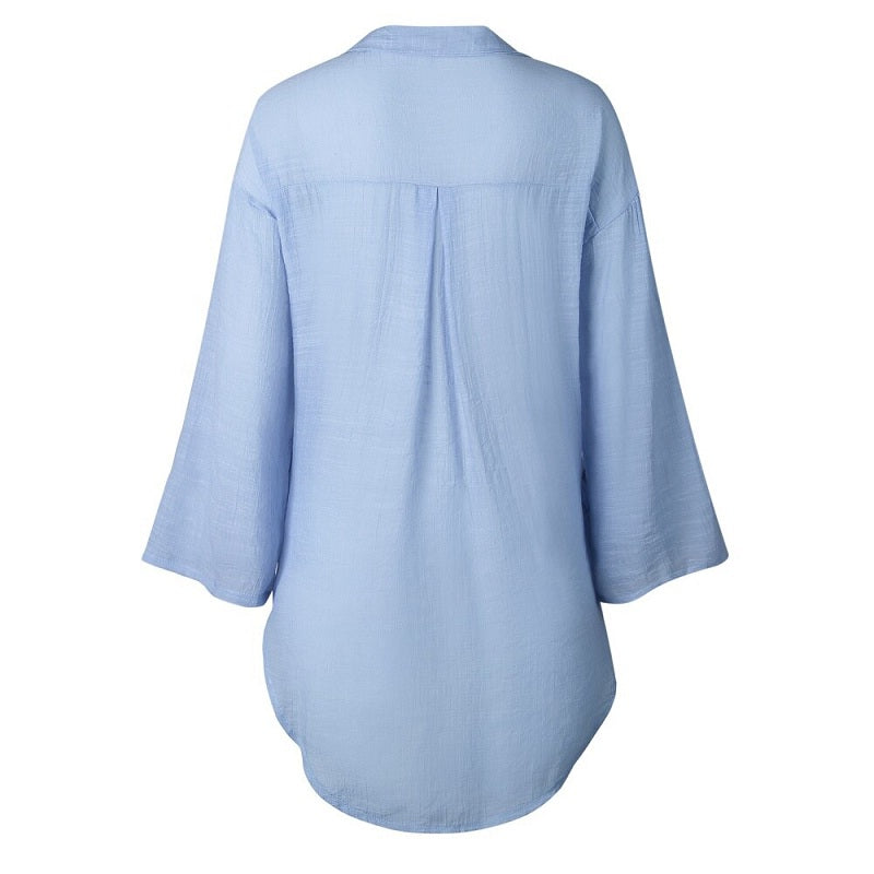 Plus Size V Neck Button Casual Long Sleeve Solid Shirts Mssza