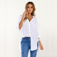 Plus Size V Neck Button Casual Long Sleeve Solid Shirts Mssza
