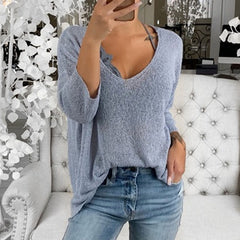 Plus Size V-neck Casual Long Sleeve Streetwear Blouses Mssza