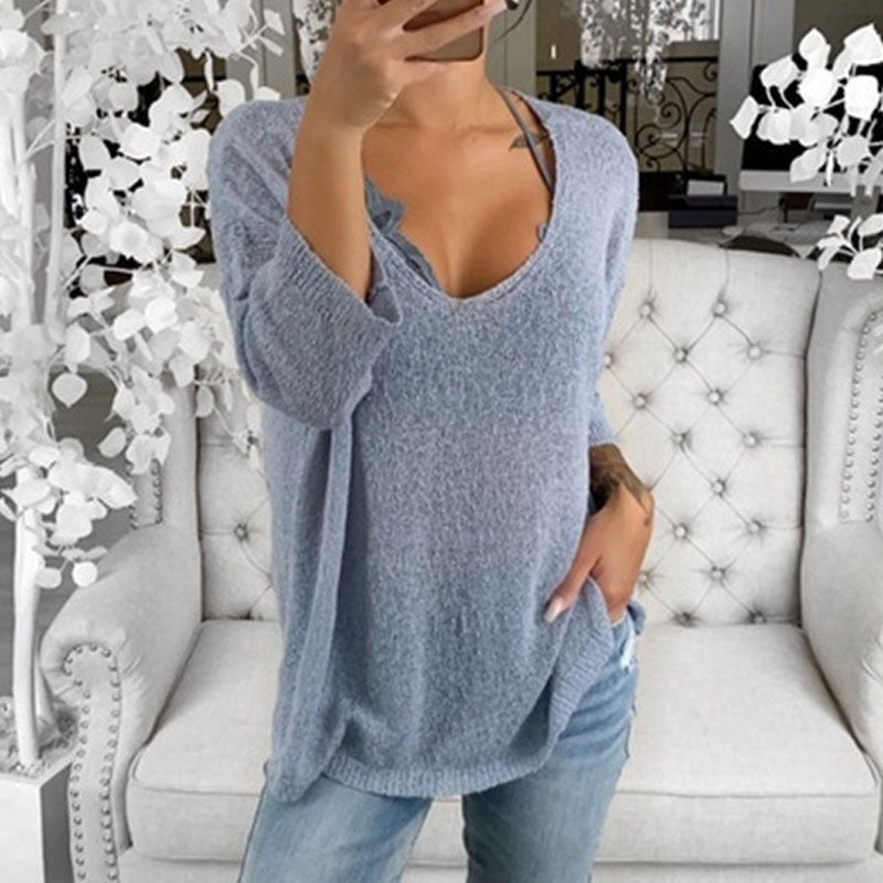 Plus Size V-neck Casual Long Sleeve Streetwear Blouses Mssza