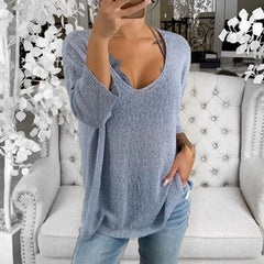 Plus Size V-neck Casual Long Sleeve Streetwear Blouses Mssza