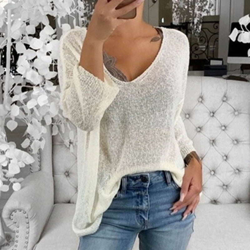 Plus Size V-neck Casual Long Sleeve Streetwear Blouses Mssza