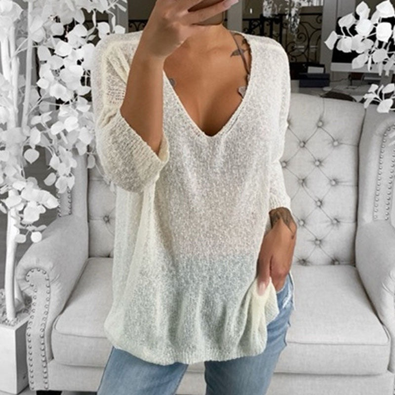 Plus Size V-neck Casual Long Sleeve Streetwear Blouses Mssza
