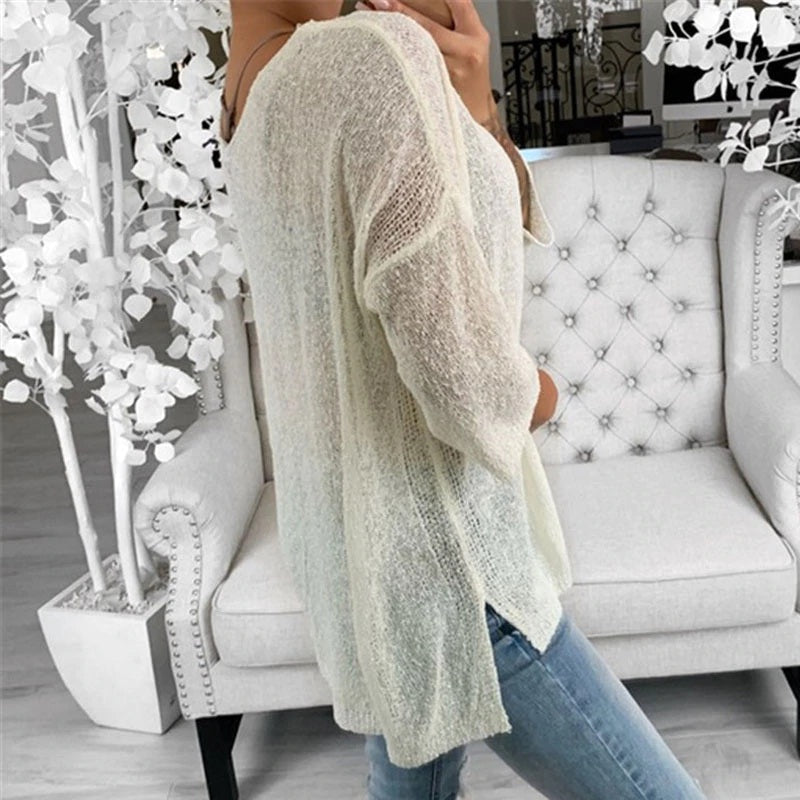 Plus Size V-neck Casual Long Sleeve Streetwear Blouses Mssza