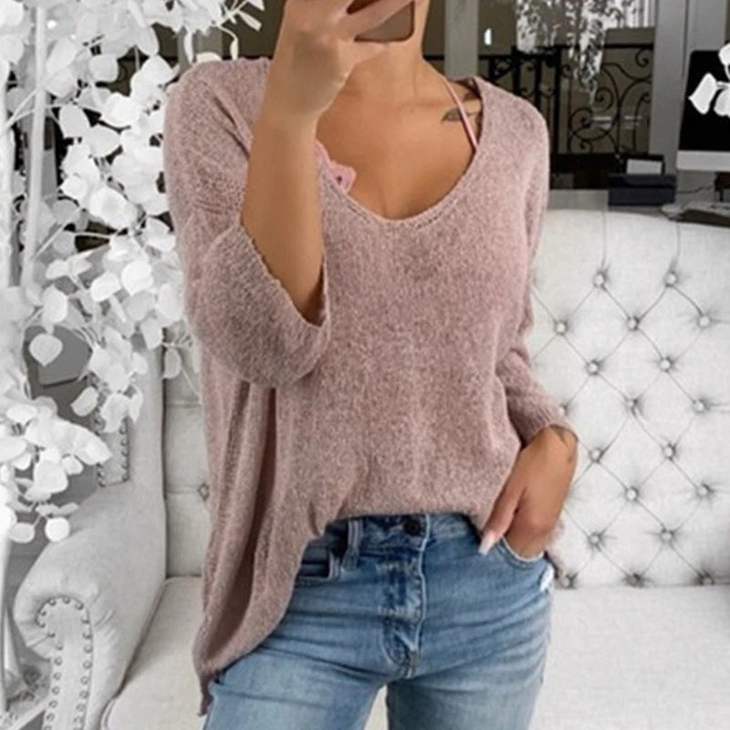 Plus Size V-neck Casual Long Sleeve Streetwear Blouses Mssza
