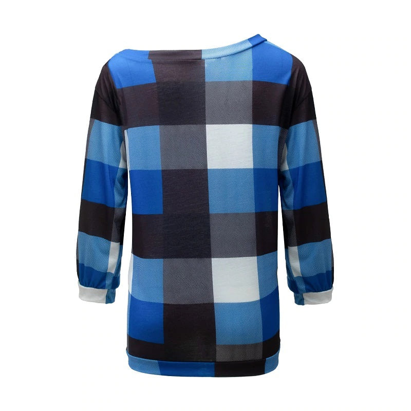 Plus Size Plaid Long Sleeve Off Shoulder Loose Office Ladies Blouse Mssza