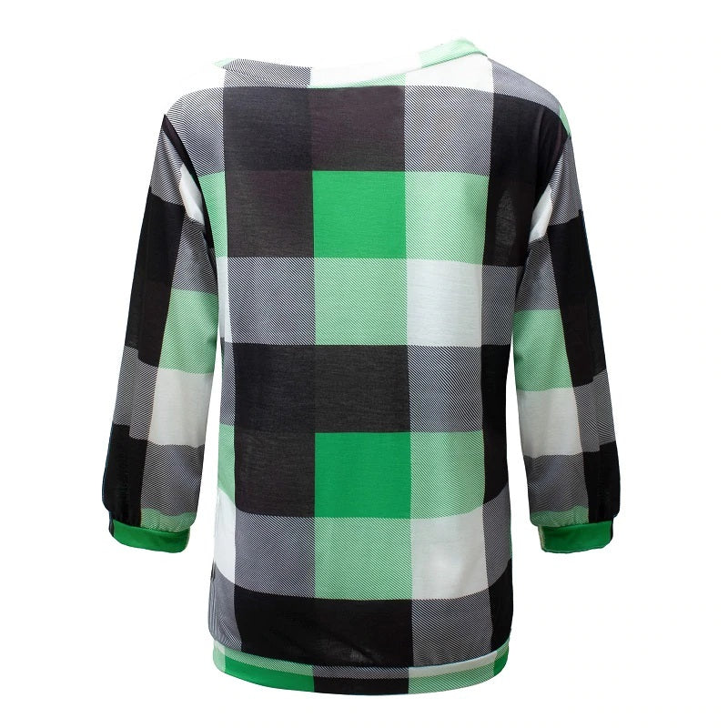 Plus Size Plaid Long Sleeve Off Shoulder Loose Office Ladies Blouse Mssza