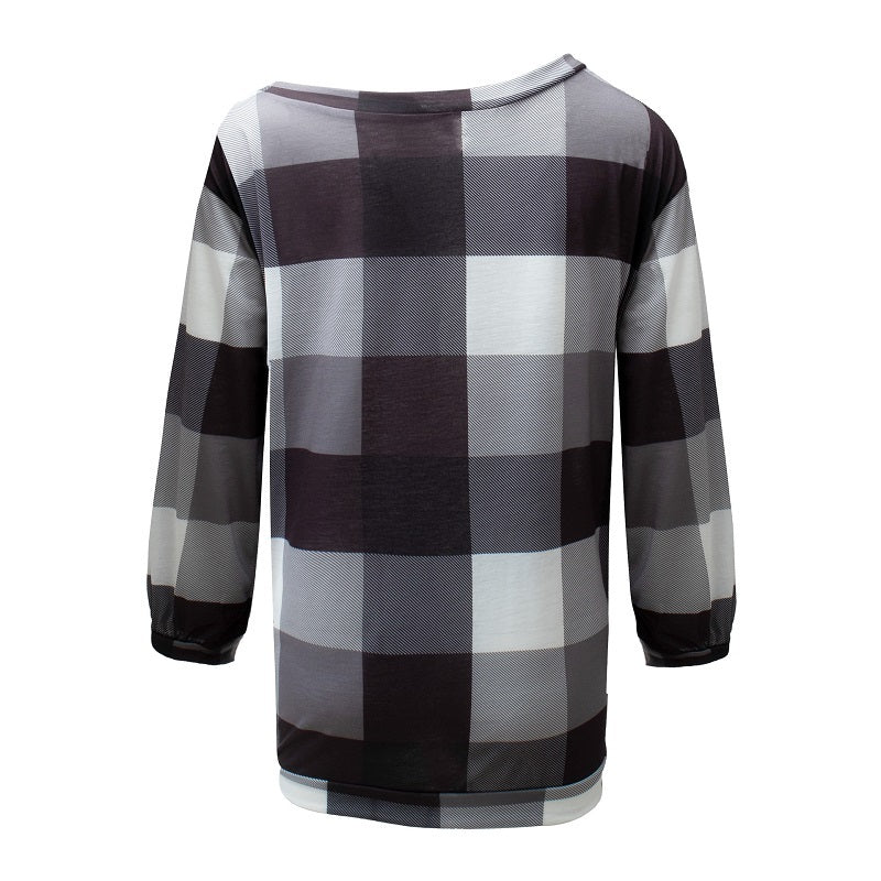 Plus Size Plaid Long Sleeve Off Shoulder Loose Office Ladies Blouse Mssza