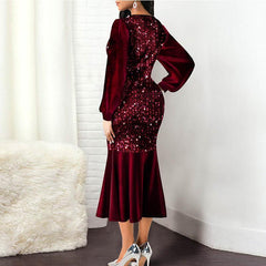 Plus Size Wine Red Velvet Sequin Dress Mssaz Desses