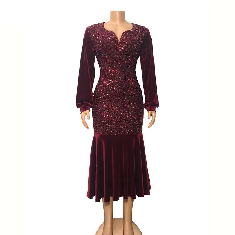Plus Size Wine Red Velvet Sequin Dress Mssaz Desses
