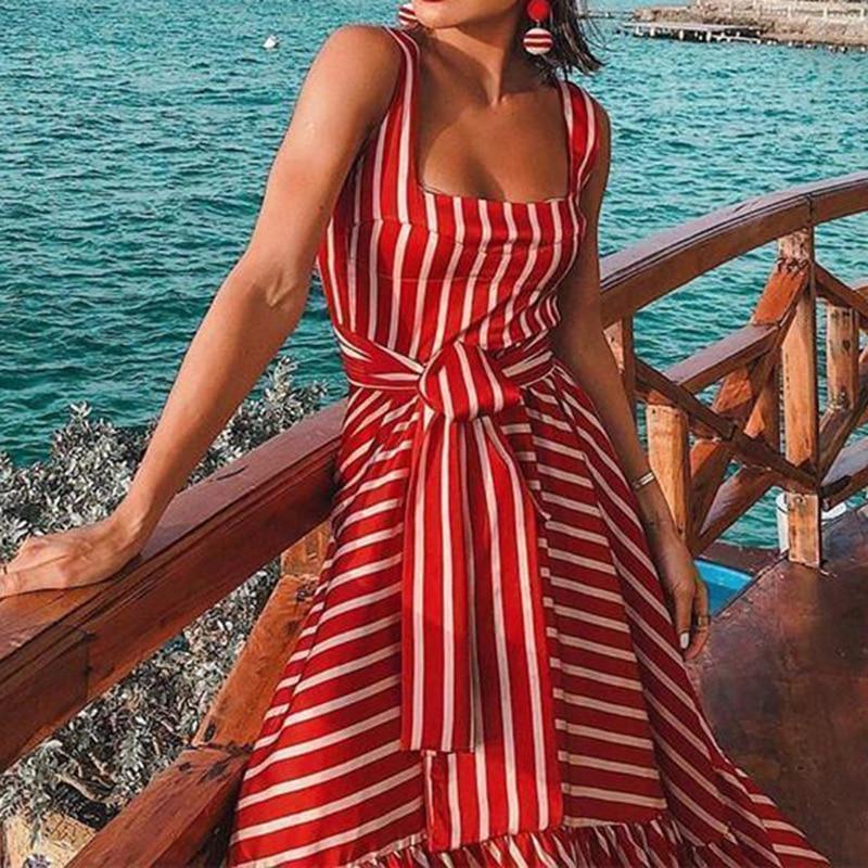 Plus size bohemian maxi dress square collar sashes pleated dress Mssaz Desses
