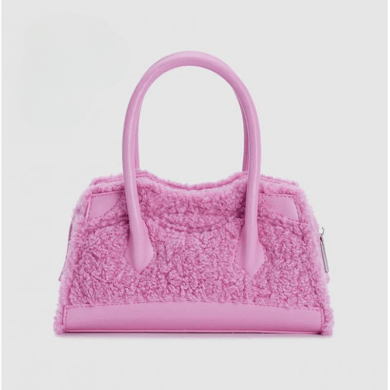 Plush Leather Top Handle Bags Patchwork Y2k Shopping Shoulder Bag Pink Winter New Plush Moto And Biker Style Crossbody Mssza