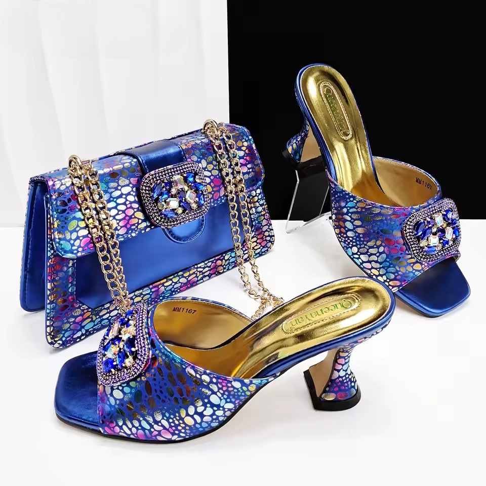 Square Toe Sandals With Matching Handbag Set Perfect for Weddings and Parties Mssza