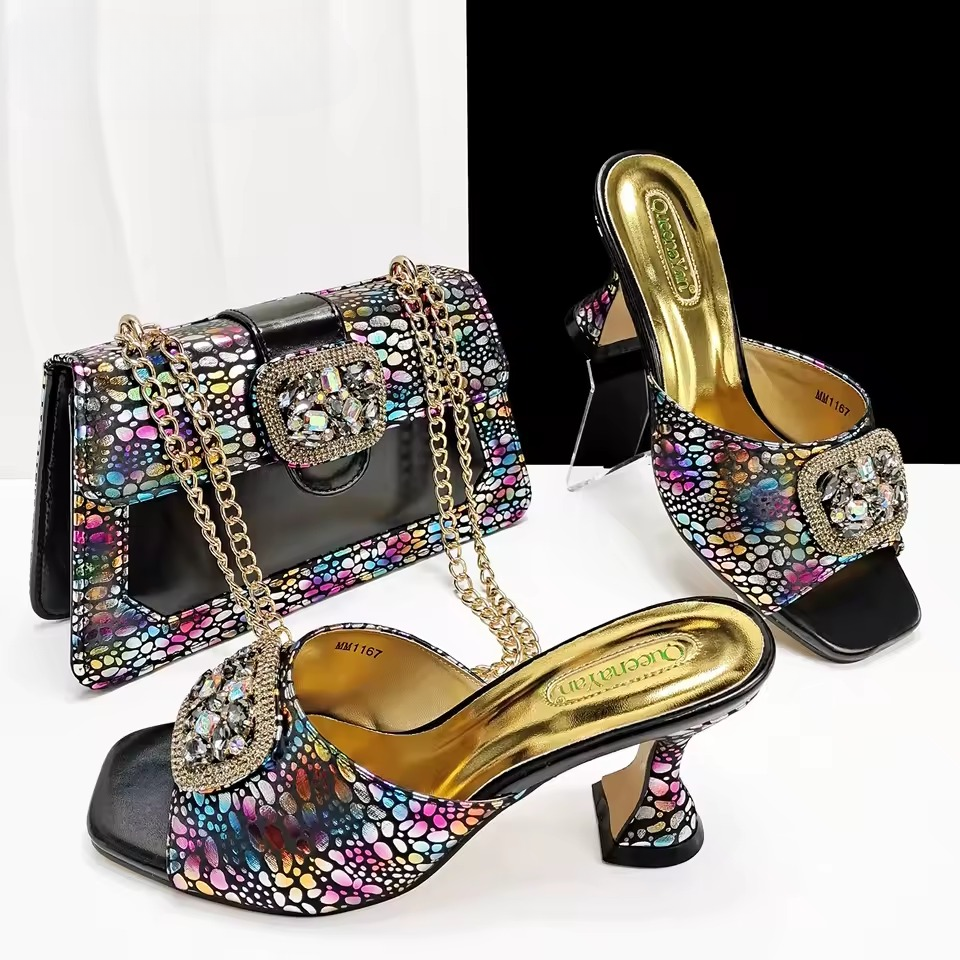 Square Toe Sandals With Matching Handbag Set Perfect for Weddings and Parties Mssza
