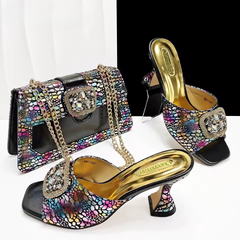 Square Toe Sandals With Matching Handbag Set Perfect for Weddings and Parties Mssza