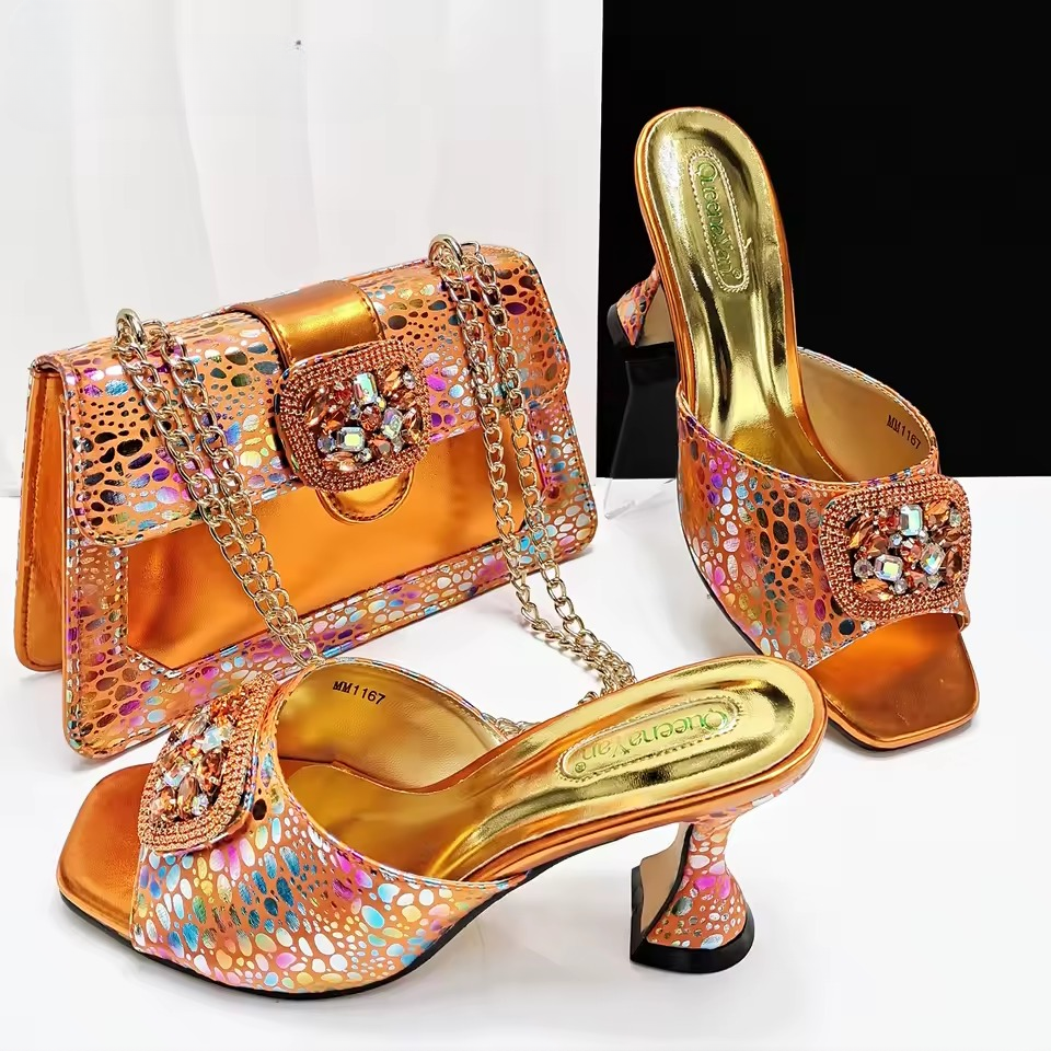 Square Toe Sandals With Matching Handbag Set Perfect for Weddings and Parties Mssza