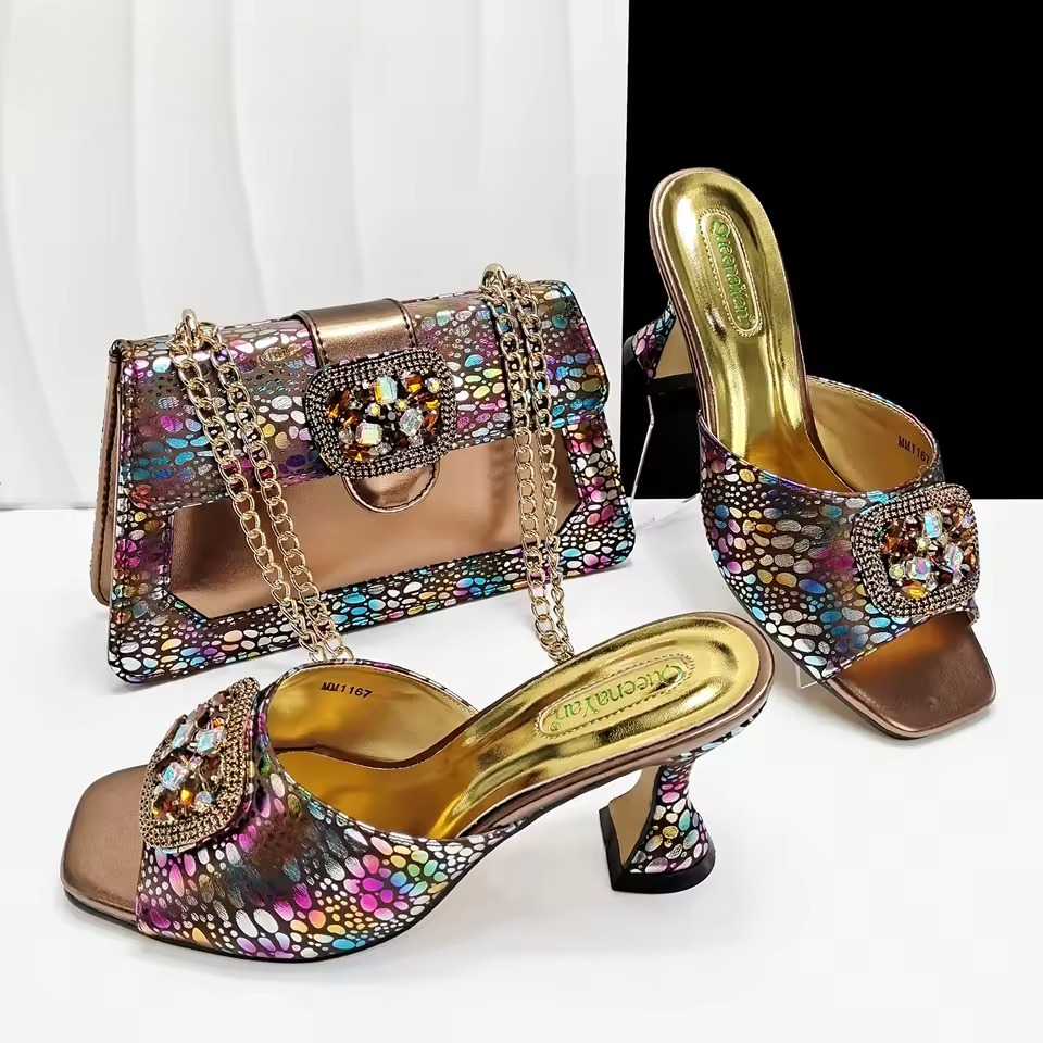Square Toe Sandals With Matching Handbag Set Perfect for Weddings and Parties Mssza
