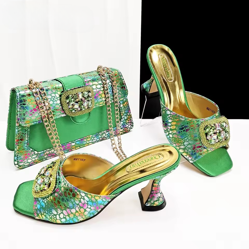 Square Toe Sandals With Matching Handbag Set Perfect for Weddings and Parties Mssza