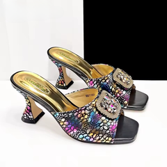 Square Toe Sandals With Matching Handbag Set Perfect for Weddings and Parties Mssza