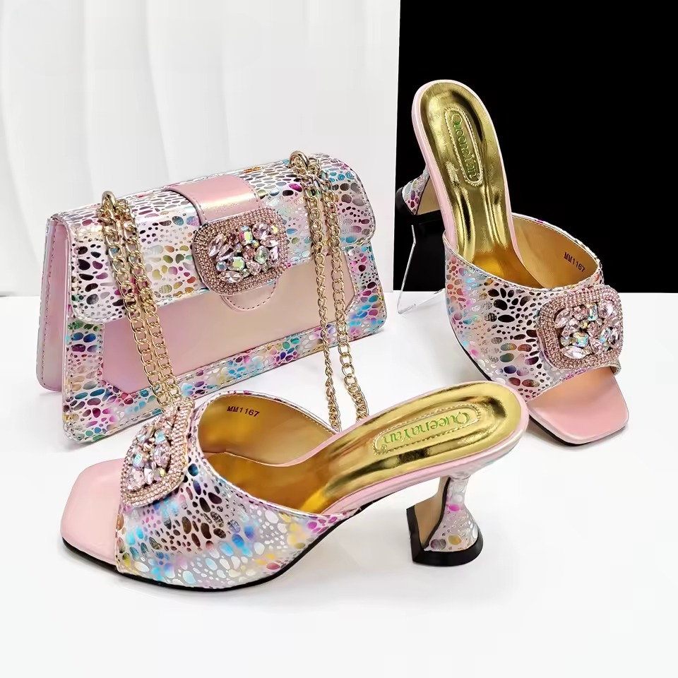 Square Toe Sandals With Matching Handbag Set Perfect for Weddings and Parties Mssza