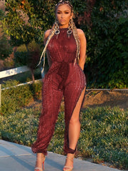 Pole Dancing Jumpsuit Halter Sheer Clubwear Mssza