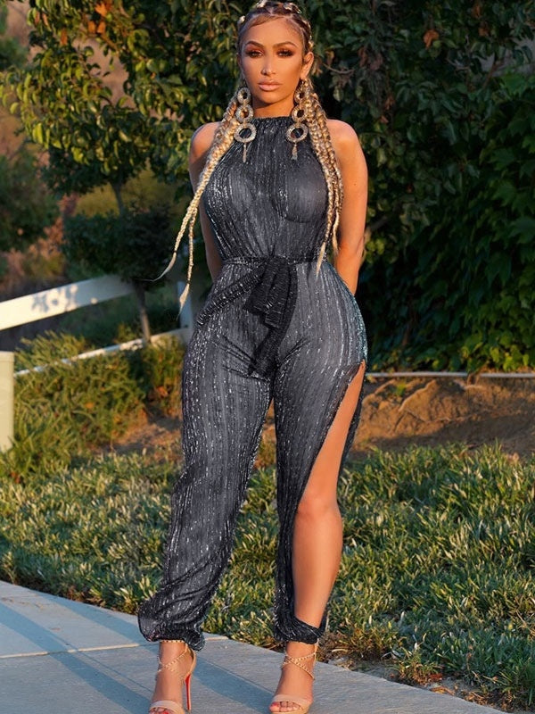 Pole Dancing Jumpsuit Halter Sheer Clubwear Mssza