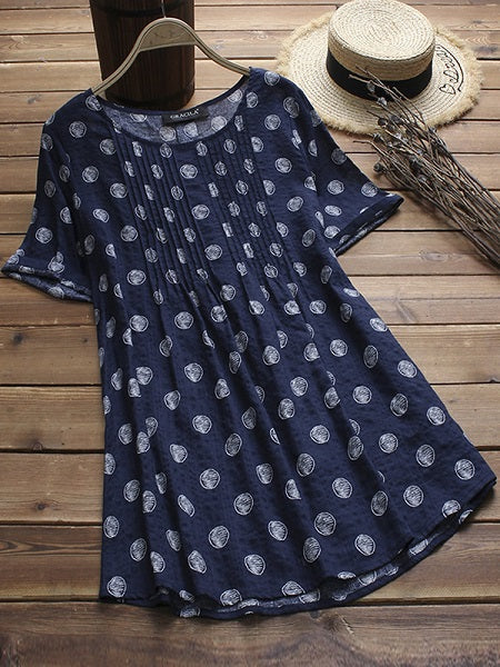 Polka Dot Print Pleated Blouse Mssza