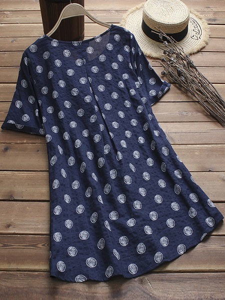 Polka Dot Print Pleated Blouse Mssza