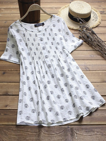 Polka Dot Print Pleated Blouse Mssza
