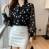 Polka Dot Printing Turn-down Collar Bow Single Breasted Chiffon Shirt Tops Mssza