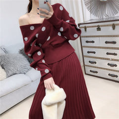 Polka Dot Trendy Jumper Pleated Skirt Mssza