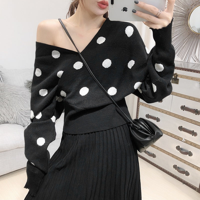 Polka Dot Trendy Jumper Pleated Skirt Mssza