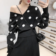 Polka Dot Trendy Jumper Pleated Skirt Mssza