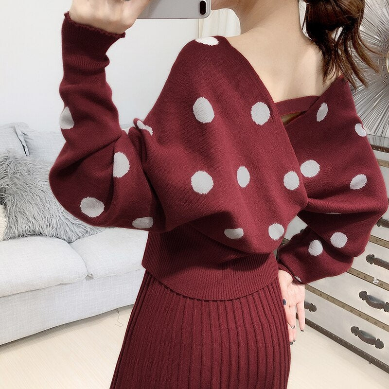 Polka Dot Trendy Jumper Pleated Skirt Mssza