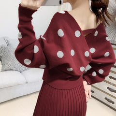 Polka Dot Trendy Jumper Pleated Skirt Mssza