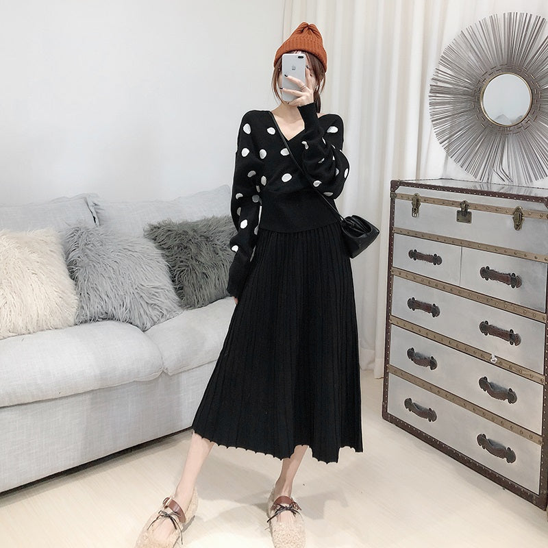 Polka Dot Trendy Jumper Pleated Skirt Mssza