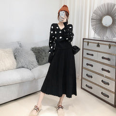 Polka Dot Trendy Jumper Pleated Skirt Mssza