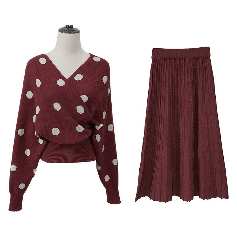 Polka Dot Trendy Jumper Pleated Skirt Mssza