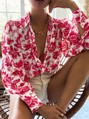 Polyester Classic Printed Buttons Long Sleeves Tops Mssza