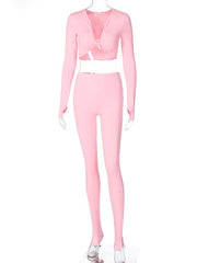 Polyester Casual Top Long Sleeves V Neck 2 Piece Sets Mssza