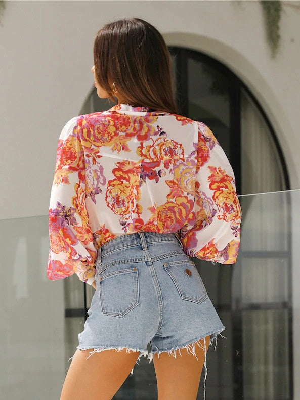 Polyester Collar Classic Printed Buttons Long Sleeves Mssza