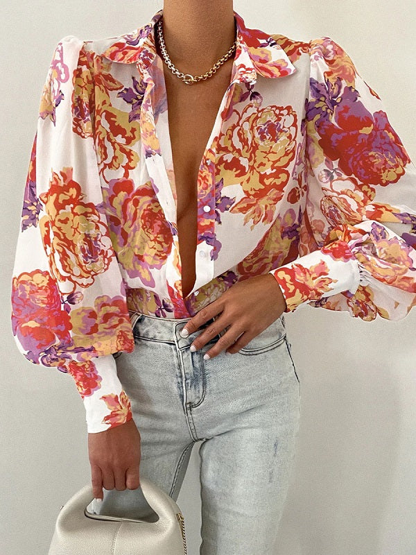 Polyester Collar Classic Printed Buttons Long Sleeves Mssza