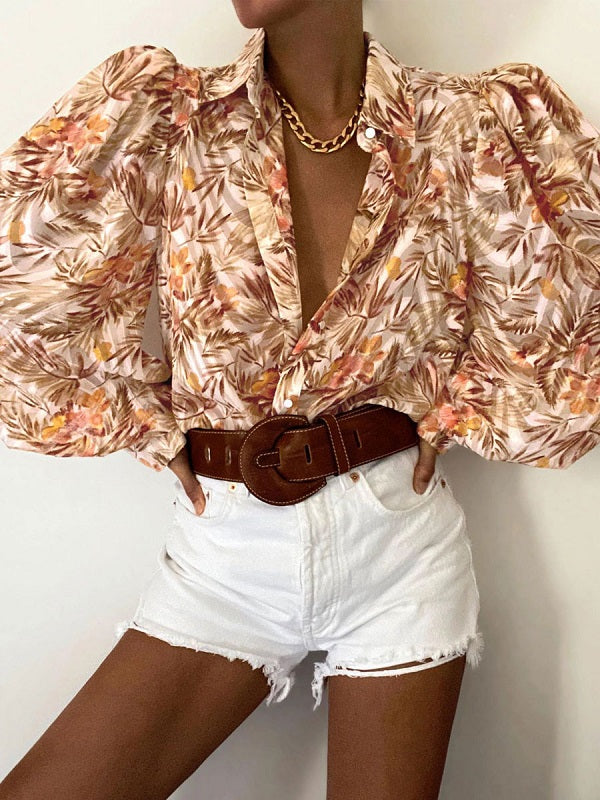 Polyester Collar Classic Printed Buttons Long Sleeves Mssza
